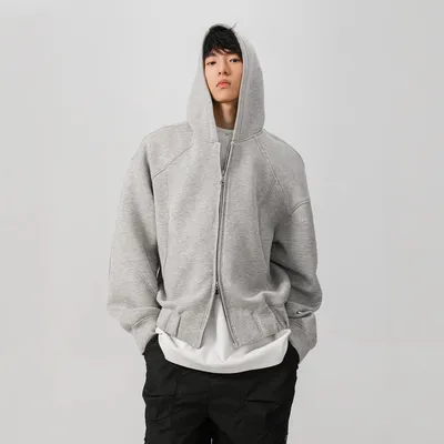 American-style Short Hood Double Zipper Cardigan Sweater