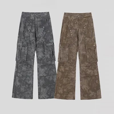 American High Street Fashion Brand Camouflage Rivet Multi-pocket Workwear Jeans