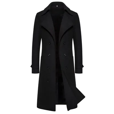 Autumn And Winter Long Double Breasted Trench Coat Men's Woolen