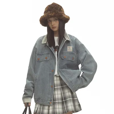 American Retro Stone Washed Denim Coat Punk Old Street