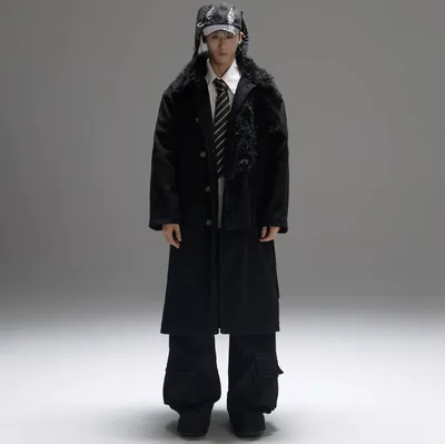 Color-block Design Over-the-knee Trench Coat Silhouette Plus-thick Cotton Coat