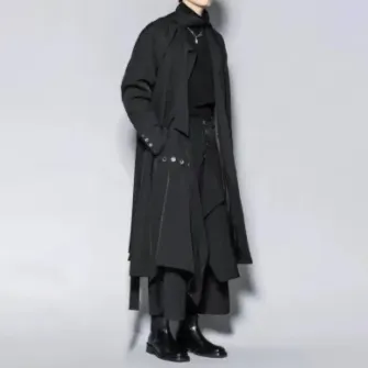 Irregular Japanese-style Long Trench Coat For Men