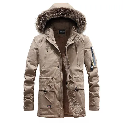  Winter New Men's Windbreaker British Slim Mid-length Thick Hooded Jacket Large Size Casual