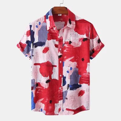  New Contrast Color Short-sleeved Shirt Men's Casual Shirt