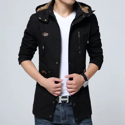 Autumn and winter new men's plus velvet trench coat