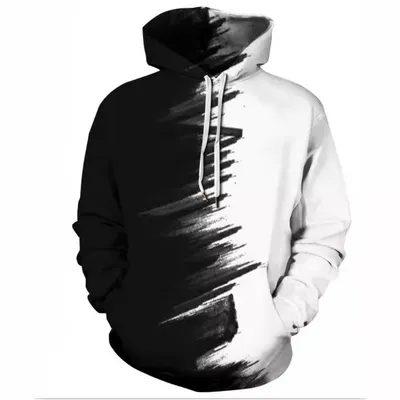 3D Black And White Contrast Color Digital Printing Couple Hooded Sweater