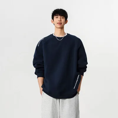 3D Cut American Style Hoodie Men's Loose Round Neck Jacket