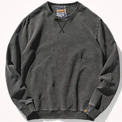 American Round Neck Hoodie Men's Heavy Water Washed Long Sleeved Top