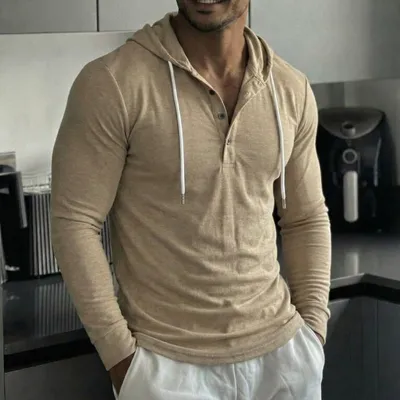 Outdoor Leisure Fitness Sports Button-up Long-sleeved Hooded Shirt