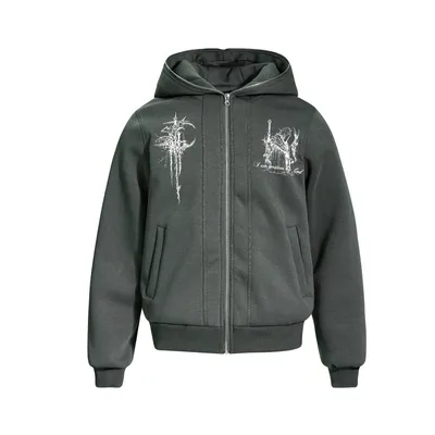 American-style Design Printed Zippered Long-sleeve Sweatshirt