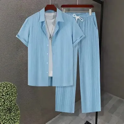 Casual Chic Shirt Set Mens Solid-color Business Shirt And Trousers