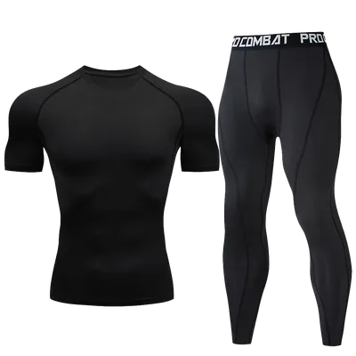 Men 2Pcs Fluorescent Green Compression Set Quick Dry Short Sleeve Tight Shirt Long Leggings Elastic Waist Sports Suit Gym Running Basketball Training Base Layer Underwear