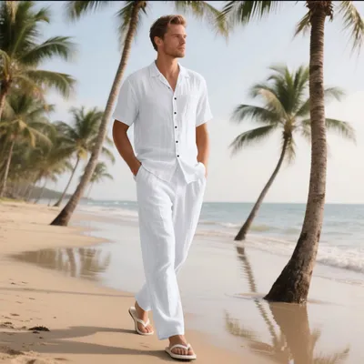 Casual And Comfortable Button Polo Short Sleeve Trousers Beach Suit