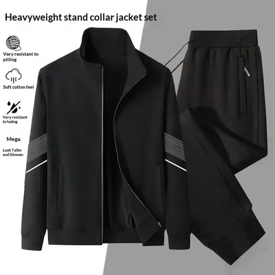 Casual Cardigan Hoodie Stand-up Collar Jacket And Pants Set