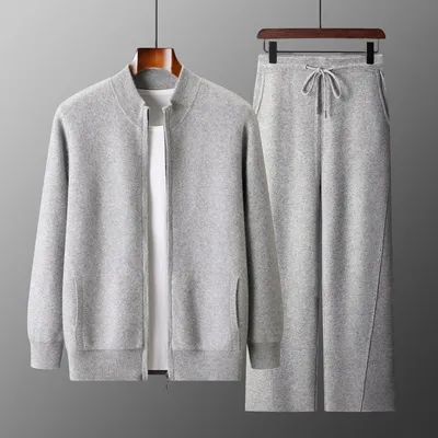 Business Mens Casual Double-Faced Wool Knit Sweater With Zipper In Solid Colors