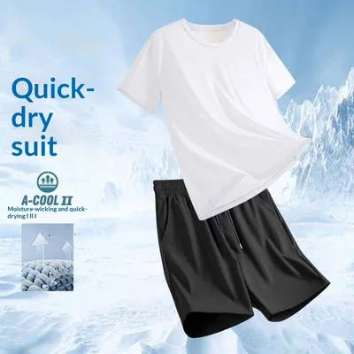 Breathable Mens Two-Piece Sports Short-Sleeve Set