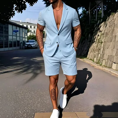 Mens Fashionable Solid-Color Suit Set