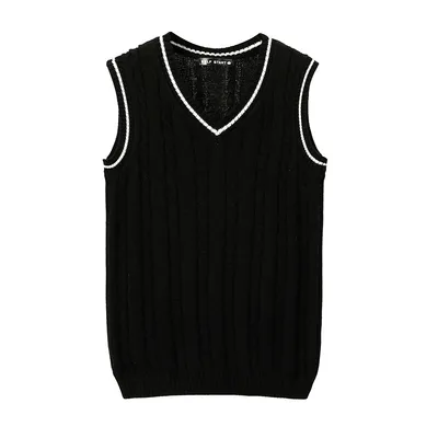  Korean Version Of Men's Slim Cotton Sleeveless Contrast Color V-neck Vest Twisted Flower