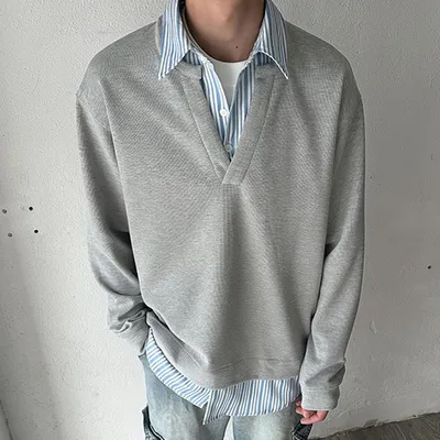 American Retro Loose False Two Pieces Long Sleeve Shirt