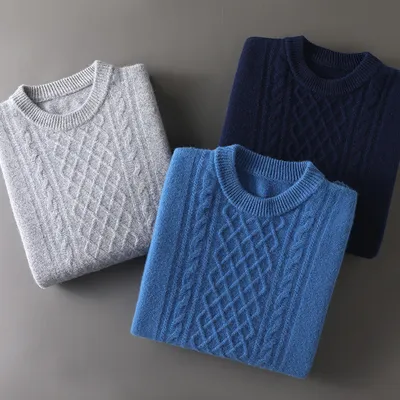 All-matching Seven-needle Thickened Twisted Round Neck Men's Sweater