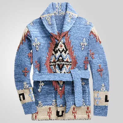 American Retro Heavy Industry Jacquard Sweater Mid-length Thickened Sweater Coat