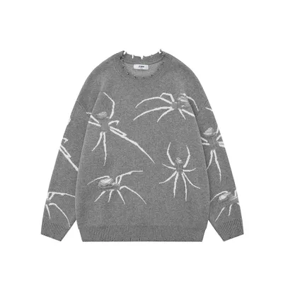 American Street Ripped Sweater Spider Damaged Design Sweater