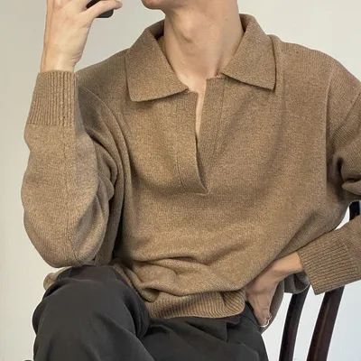 American Retro V-neck Solid Color Sweater