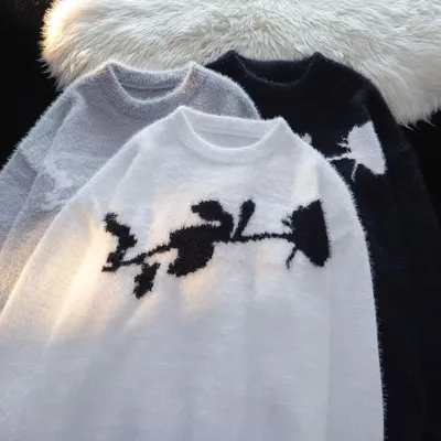 American Dark Rose Flocking Horse Sweater For Men