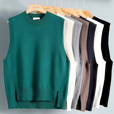 Mens Solid-Color Versatile Split Vest