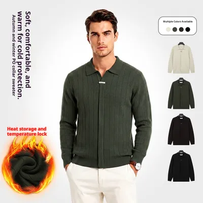 Mens AutumnWinter Lapel Knitted Cardigan Casual Top