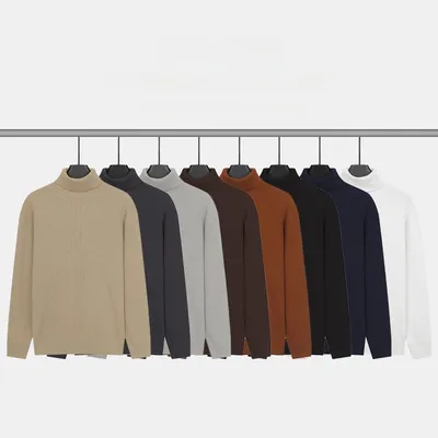 Mens Turtleneck Knitted Solid-Color Sweater