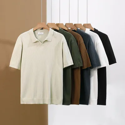 American Lapel Sunken Stripe Jacquard Sweater