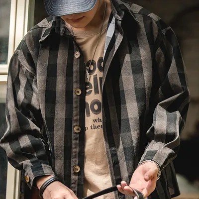 American Retro Plaid Loose Shirt Coat Men