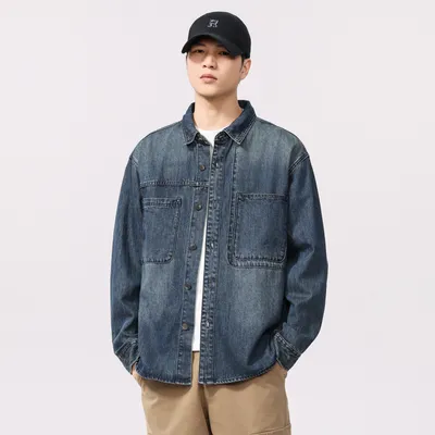 American Casual Retro Long Sleeve Denim Shirt