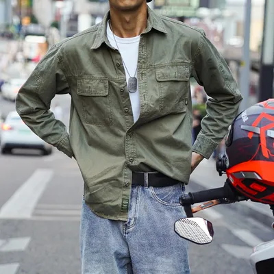 American Retro Workwear Fall Men's Long Sleeve Shirt