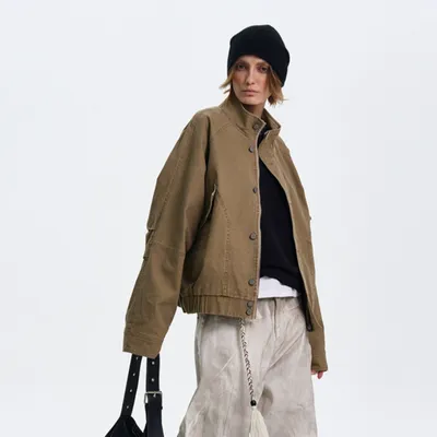 American Barn Style Color Block Leather Collared Jacket
