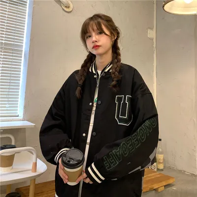 All-match Lazy Wind Brushed Twill Thin Baseball Uniform Loose Sweater Jacket