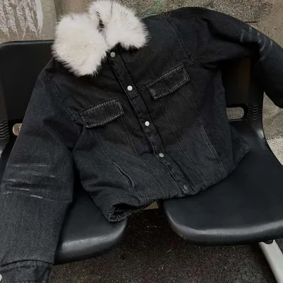 American High Quality Fur Collar Denim Cotton Coat Jacket