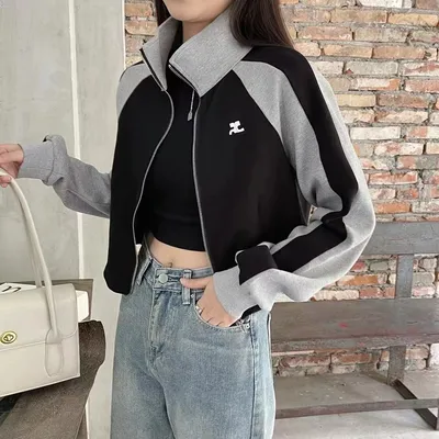 American Contrast Color Lapels Embroidered Pullover Sweatshirt