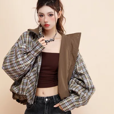 American Contrast Color Brown Double-sided Cotton Retro