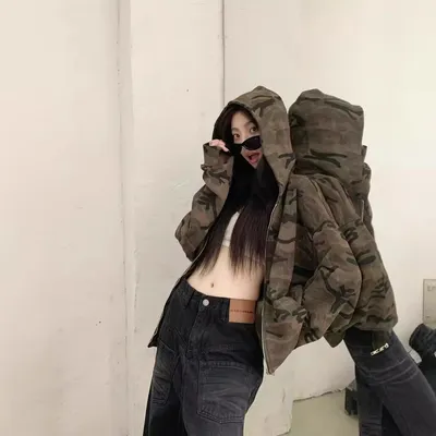 American Retro Camouflage Hoodie Coat