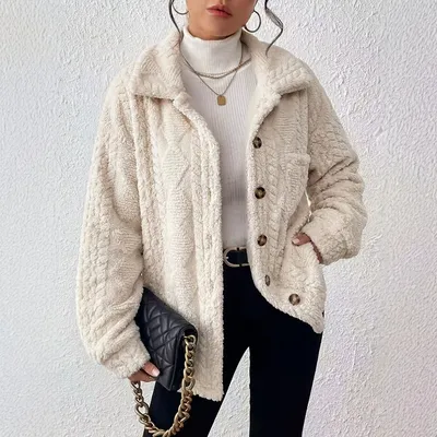 Diamond-Check Plush Button-Front Jacket