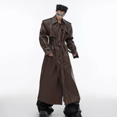 Deconstructing Split Padded Shoulder Profile PU Leather Coat