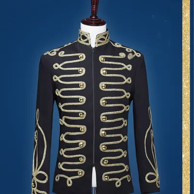 Black Gold Inlaid Zipper Men's Court Army Dress