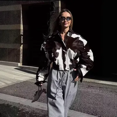 Street-style Hoodless Versatile Short Cow-print Jacket