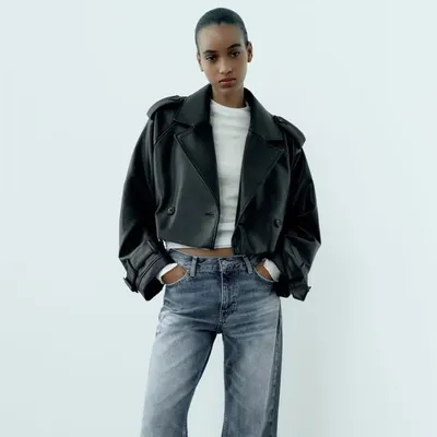 Autumn New European And American Leisure Imitation Leather Loose Short Trench Coat
