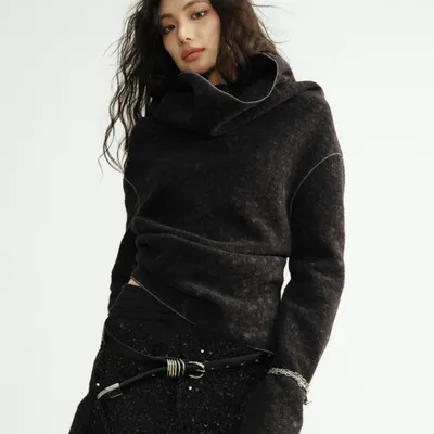 Black Slightly Stretchy Wool Short Coat Top
