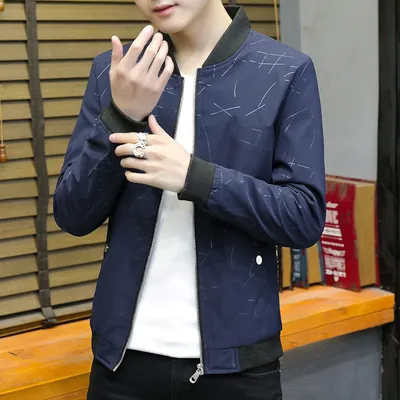  Men's Striped Printed Jacket Fall New Fashion Casual Trend Youth Long Sleeve Baseball Collar Jacket
