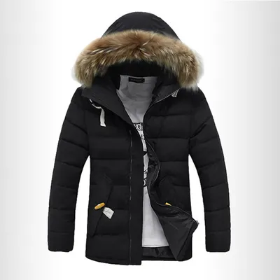  Winter Fur Collar Cotton-Padded Jacket Men's Korean Style Slim Mid-Length Men's Student Padded Jacket And Velvet Thick Hooded Jacket