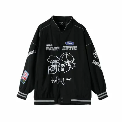 Autumn New Fashion Men'S Japanese Street Graffiti Embroidery Print Casual Loose Baseball Jacket